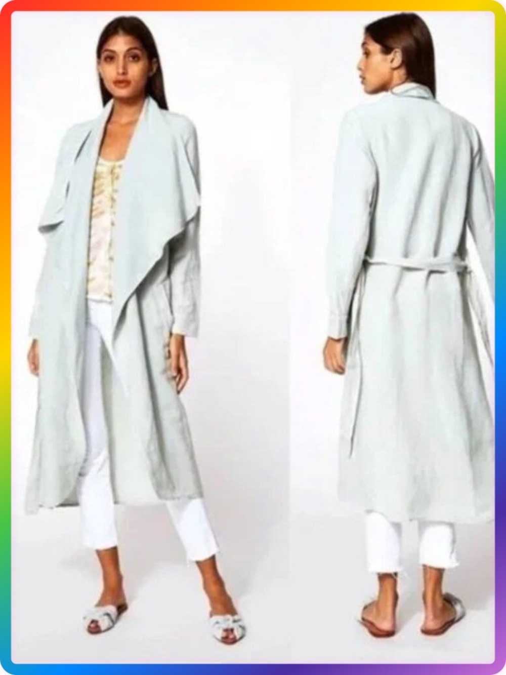 Young Fabulous & Broke Linen Blend Open Front Duster Jacket SIZE M Green NWT